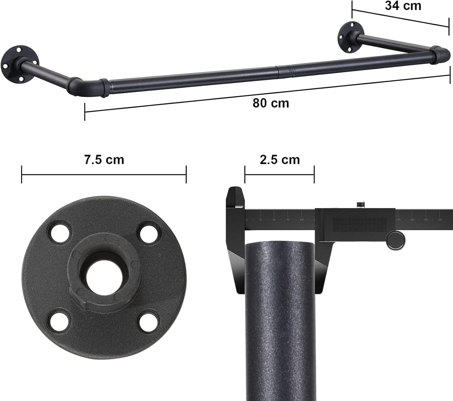 LAIDER HEROS 120cm Industrial Rustic Wall Coat Rack for Shop, Living Room, Cabinet/Matte Black