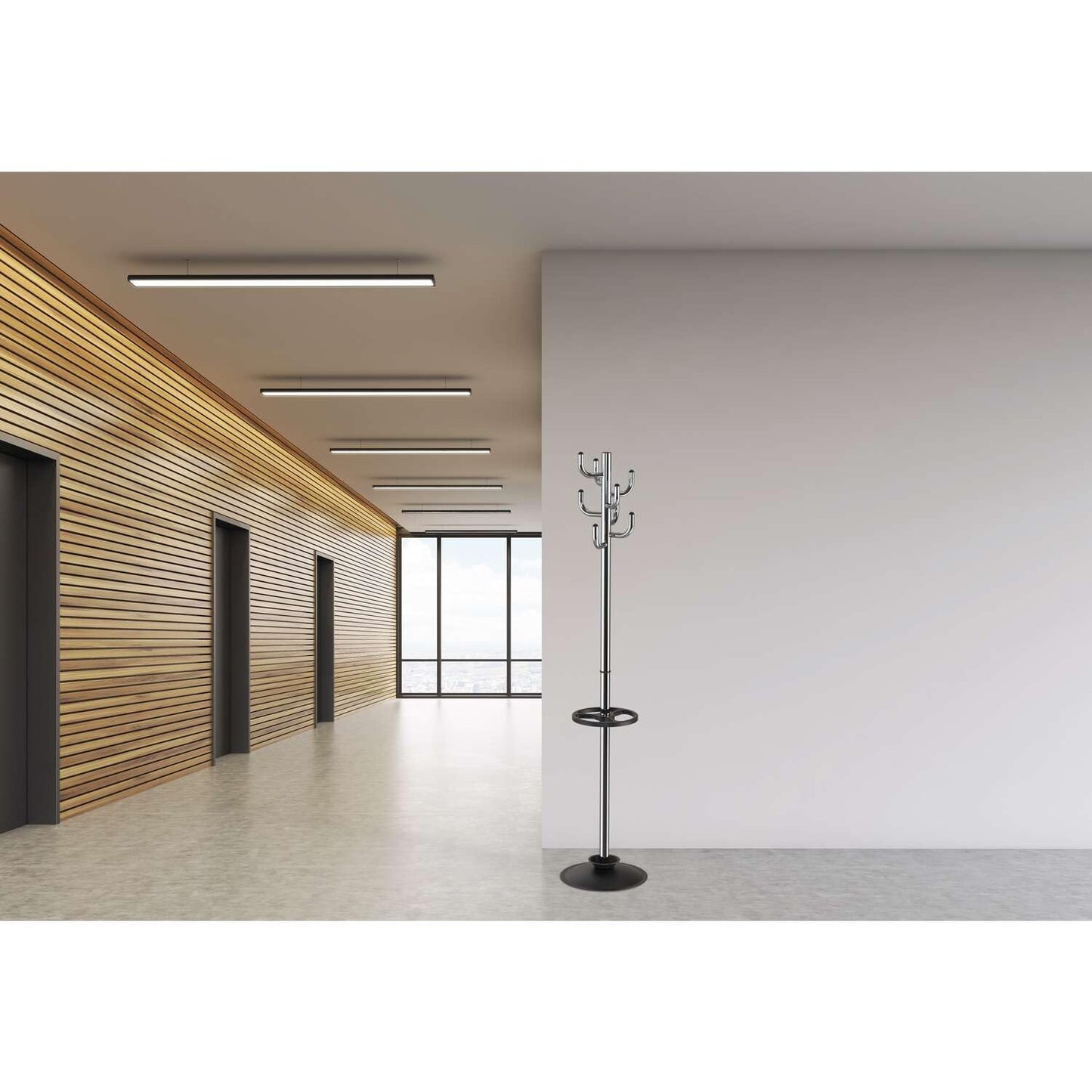MAUL MAULpolaris Coat Rack 36.5 x 36.5 x 177 cm | Coat Stand with Umbrella Holder and 8 Hooks | Hallway Coat Rack for Office, Reception Area