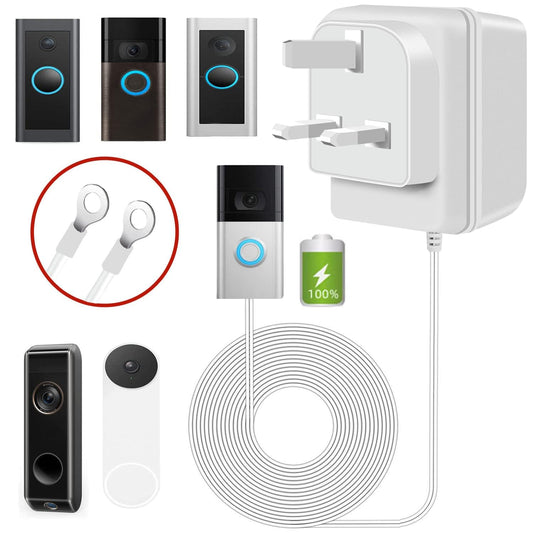 Xzgm Video Doorbell Power Adapter, 24V 500MA Doorbell Transformer,for Most Versions of Ring Doorbell and Thermostat (10M extension cable White)