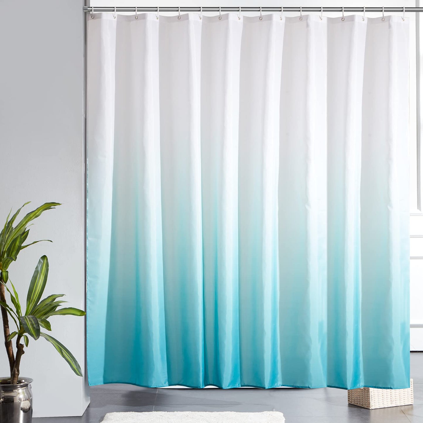 Furlinic Extra Wide Shower Curtain Waterproof Mould Proof Resistantand Gradient White to Turquoise Bath Curtains Fabric 240x200cm for Wetroom 94x78