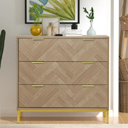 Skokliz Modern 3 Drawer Chest of Drawers for Bedroom, Mid Century Natural Oak Modern Dresser Wooden Storage Unit Bedroom Furniture with Spacious