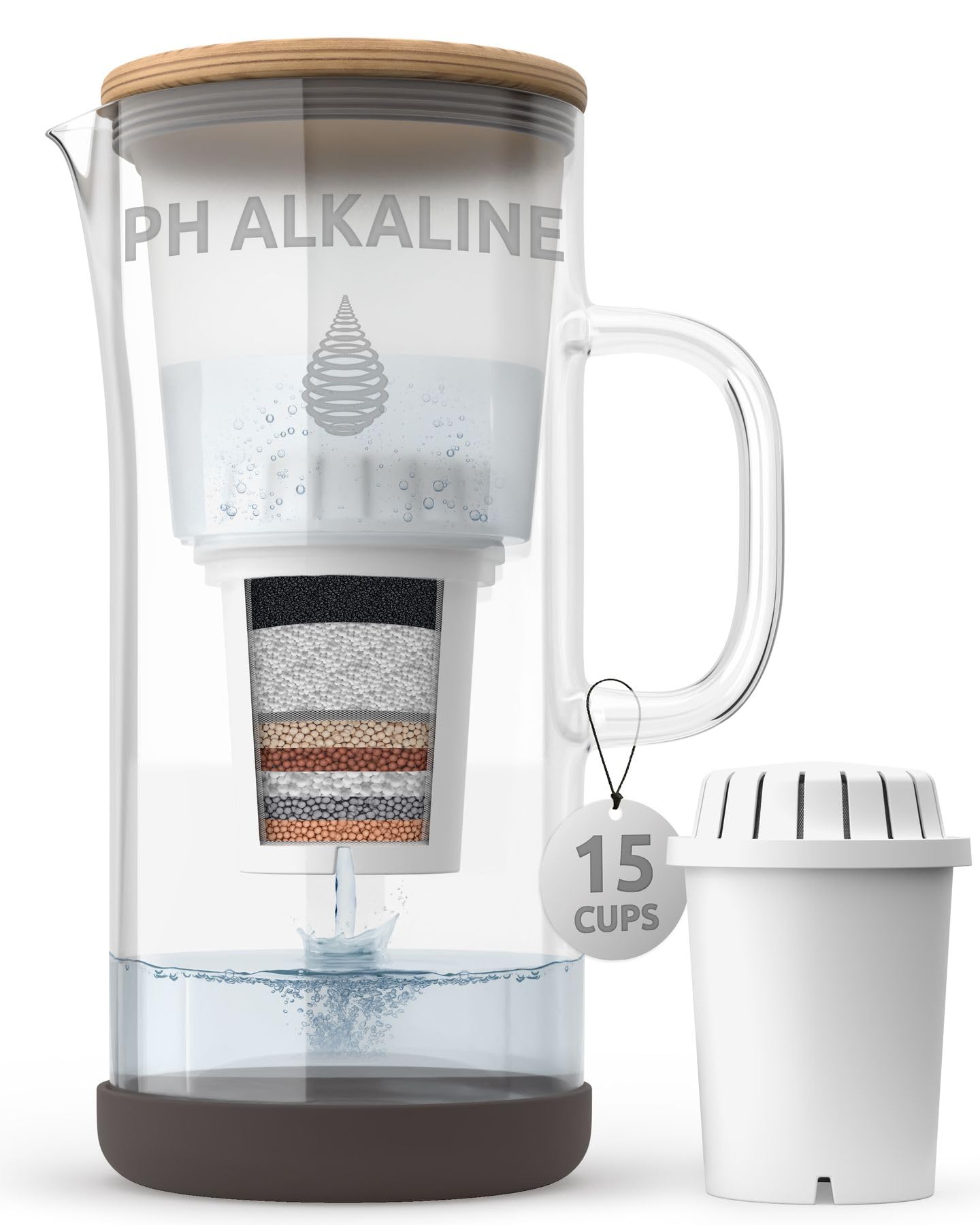 pH Restore Glass Alkaline Water Filter Jug - 3.5L Filter Water Jug with Multi-Stage Filtration, Reduces Fluoride Chlorine & impurities, Water Filter