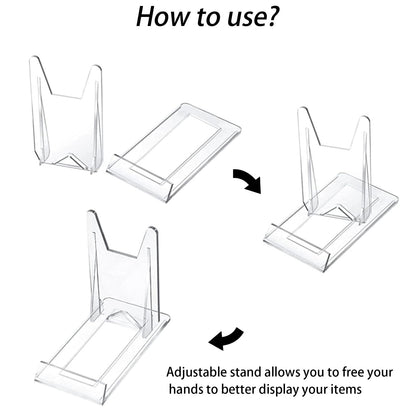 Quixotical 10 PCS Clear Plastic Display Stand, Adjustable Acrylic Plate Holder for Displaying Plates, Photos, Cookbooks, Mobile Phones, and More
