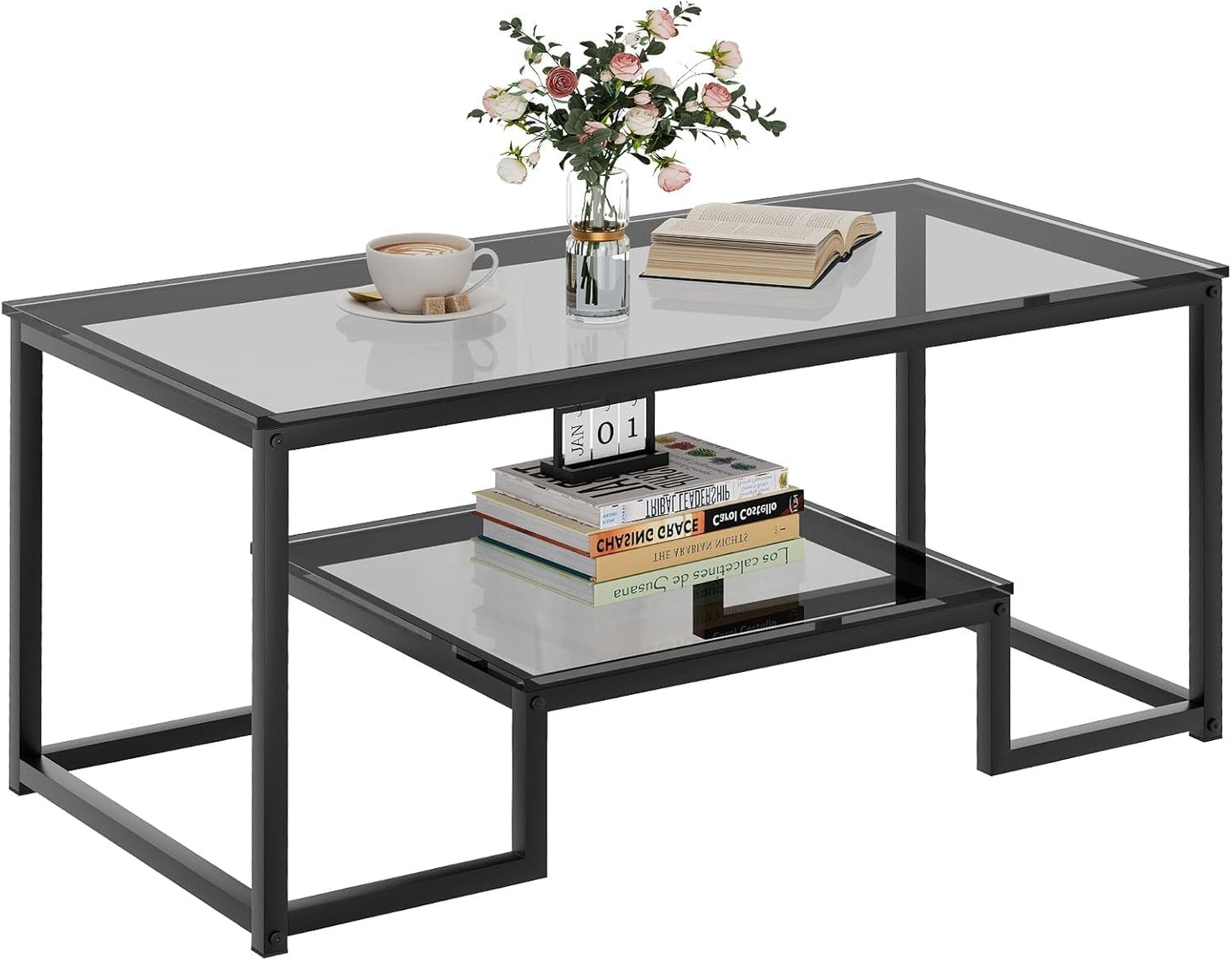 Coffee Table with Storage Shelf, Living Room Table with Metal Frame, Coffee Tables for Living Room, Center Table