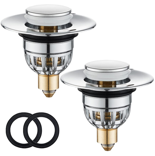 2 Pack Sink Plugs Bathroom Plug, Stainless Steel Bathroom Basin Plug Pop Up Plugs for Wash Basin, Push-Type Sink Plug Replacement Bath Drainer Filter
