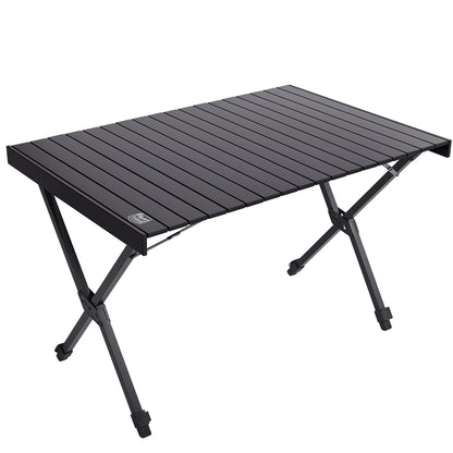 TIMBER RIDGE Folding Camping Table Fold up Aluminum Foldable Portable, 108x71cm Roll up Picnic Table Support 100kg 4ft Height Adjustable 4-6 Person