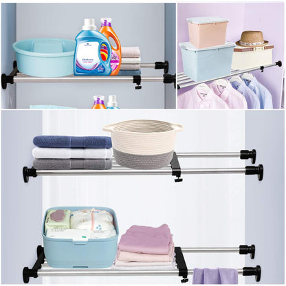 BAOYOUNI Expandable Closet Shelf Tension Rod Adjustable Storage Rack