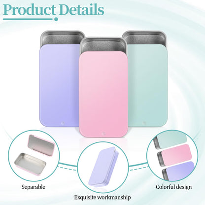 SynHHergyx Metal Tin Box, 3 Pcs 2.36×1.33×0.4 Inch Small Tin Box, 3 Colors