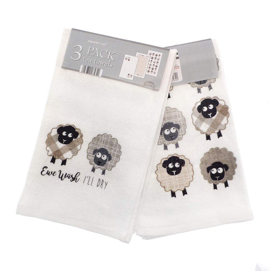 Country Club Set of 3 Tea Towels, Ewe Wash