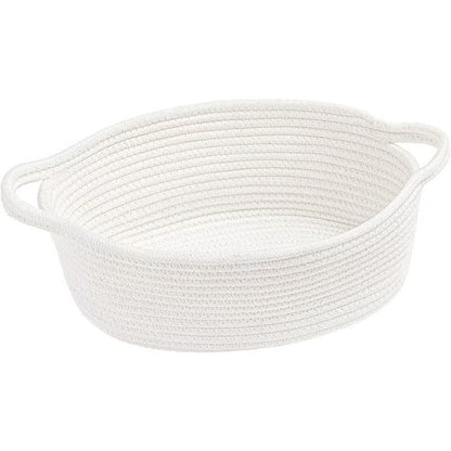 Woven Basket, White Rope Storage Basket with Sturdy Handles, Woven Storage Basket for Home Organisation, 30 x 20 x 12 cm