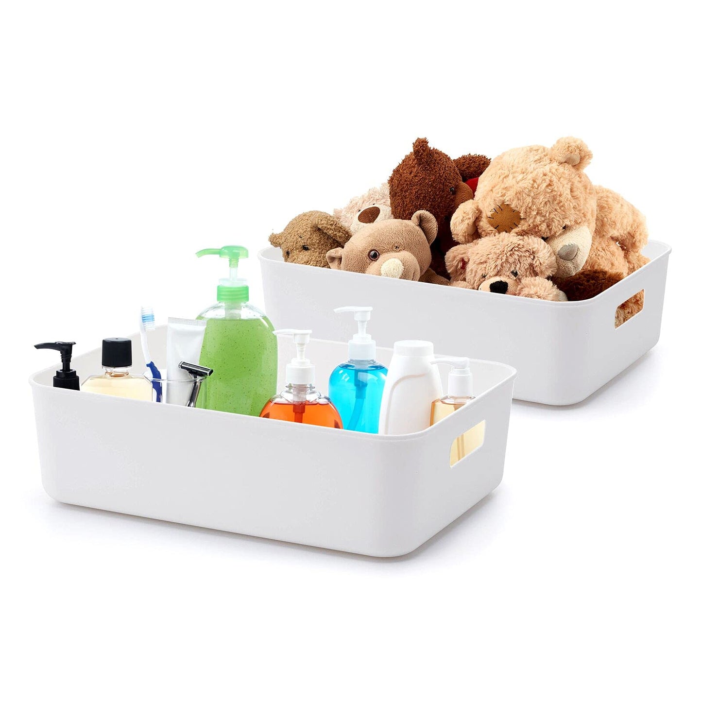 BigTron Quality Plastic Storage Boxes Large White Bathroom Storage Baskets, Durable Tidy Organizers for Home Cupboard Cabinet Shelves