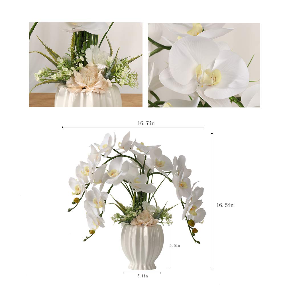 LESING Artificial Flowers Ochids Plants Fake Orchid in Pot Artificial Flowers with Vase Orquidea Faux Orchid for Home Indoor Decoration (Style 3,White