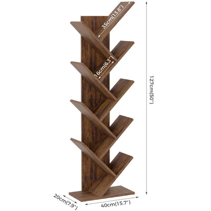 Mondeer Tree Bookshelf, 8 Tier Bookcase Free Standing, Rustic Brown