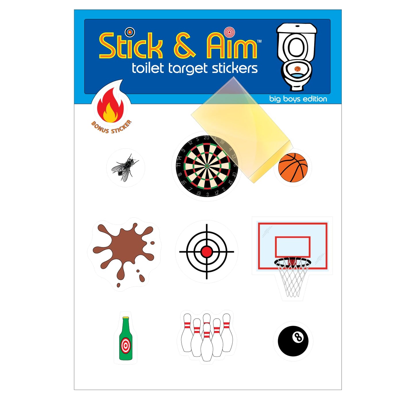 Toilet Target Stickers for Big Boys with Applicator Smoothing Tool for Easy Installation. Fun Toilet Target Aiming Stickers for Boys and Men