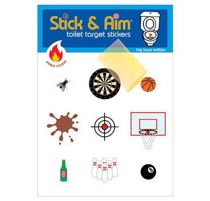 Toilet Target Stickers for Big Boys with Applicator Smoothing Tool for Easy Installation. Fun Toilet Target Aiming Stickers for Boys and Men