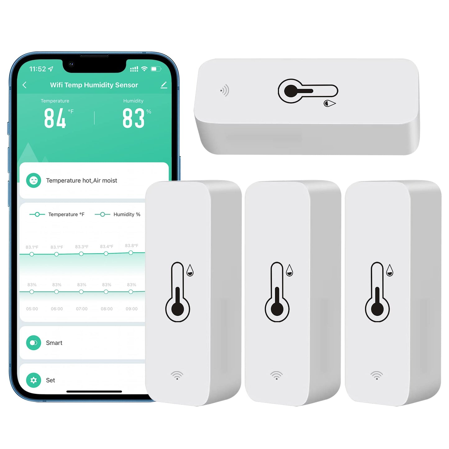 PHOVOLT WiFi Hygrometer Thermometer sensor for home, Indoor Outdoor Wireless Temperature Humidity Sensor Monitor with Remote App Notification Alert,