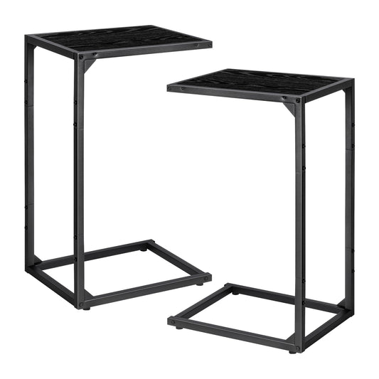 Set of 2 Side Table, Sofa End Table, Small Coffee Tea Table for Living Room, Bedroom, Narrow, Wood Look Accent Bedside Table with Metal Frame(40 * 30