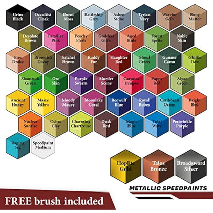 The Army Painter, Speedpaint Mega Paint Set 2.0, 50 x 18ml Acrylic Contrast Paints, incl. Metallics, 1 Medium & 1 Free Brush - For Miniature Painting, Dnd & Warhammer