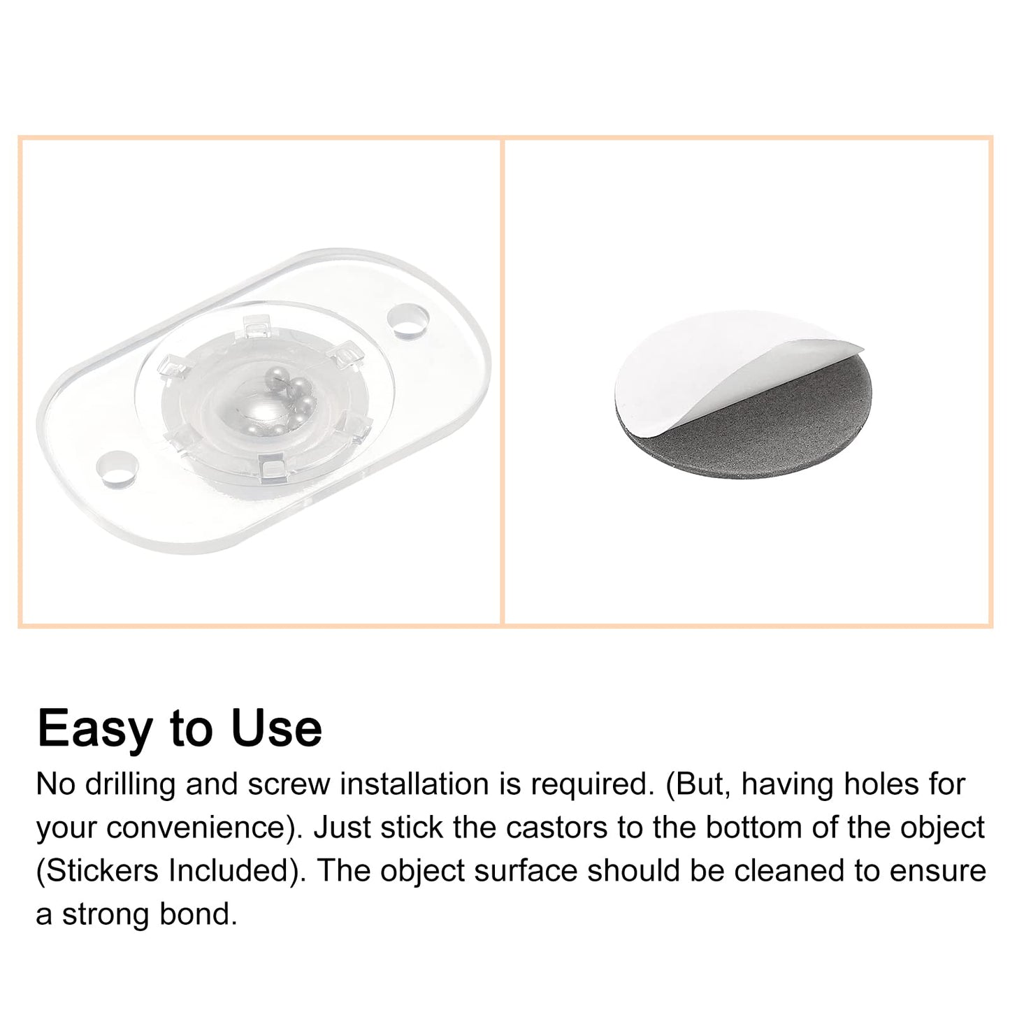sourcing map Self Adhesive Caster Wheels, Mini Swivel Paste Universal Pulley for Bin Bottom, Trash Can, Electronic (Pack of 4 -Clear)