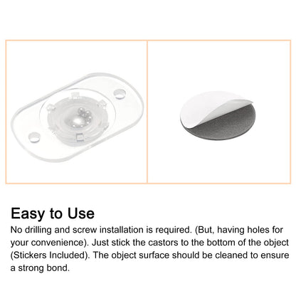 sourcing map Self Adhesive Caster Wheels, Mini Swivel Paste Universal Pulley for Bin Bottom, Trash Can, Electronic (Pack of 8 -Clear)