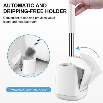 SetSail Toilet Brush, Self Closing Lid Toilet Bowl Brushes Holder and Extra Long Handle Ventilated Toilet Brush Set for Bathroom Cleaning