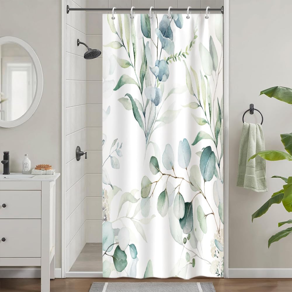 Uiiooazy Eucalyptus Stall Shower Curtain, Sage Green Leaves Shower Curtain Floral Plant Bath Curtain Anti Mildew Waterproof Polyester Fabric Opaque