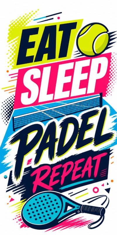 Power Towel Sports Towel 100 x 50 cm Eat Sleep Padel Repeat Colourful Padel Edition Fitness Towel with Motivational Saying