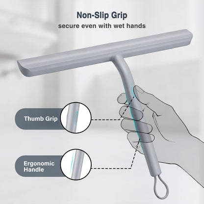 Vinabo Silicone Shower Squeegee – Glass Wiper for Shower Doors, Bathroom Screens, Mirrors, Car Windows & Glass Cleaning，Grey,21cm