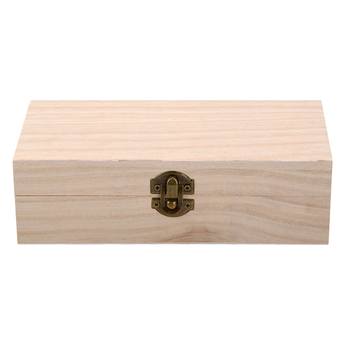 Catime Wooden Box with Lid, Natural Wooden Box 20 x 10 x 6 cm with Hinges and Lock, Small Wooden Chests as a Storage Box, Treasure Chest