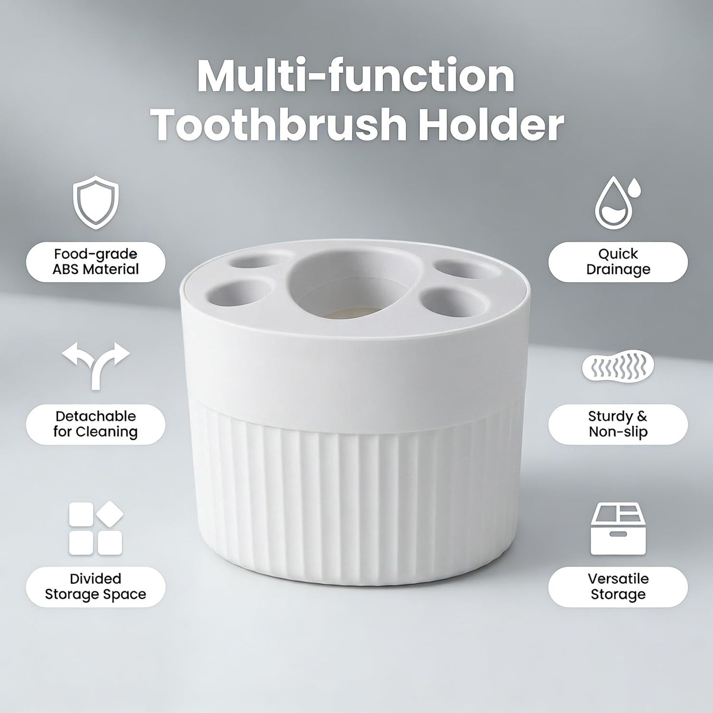 Toothbrush Holder for Bathroom Countertop, Multi-Slot Toothbrush Caddy with Drainage, Detachable Design, Non-Slip Base, Toothpaste Organizer