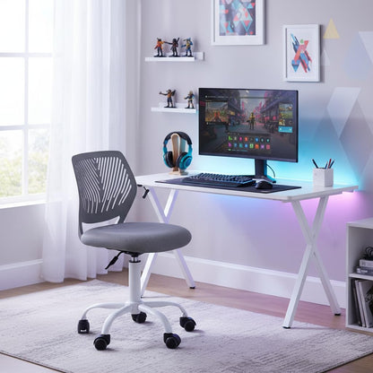FurnitureR Compact Gaming Chair, PP Hollow Backrest, Adjustable Height, Ergonomic Swivel Foam Seat, 5 Wheels Iron Base, for Reading, Drawing, Gaming