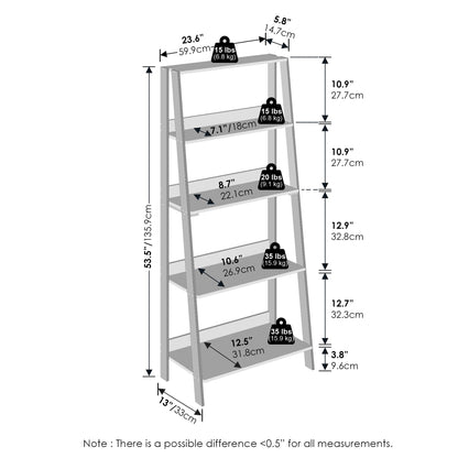 Furinno LADDER Shelf, 5-Tier Ladder Book Shelf, Bookcase, Storage Shelves, Storage Rack, for Organization and Storage, Living Room, Home Office