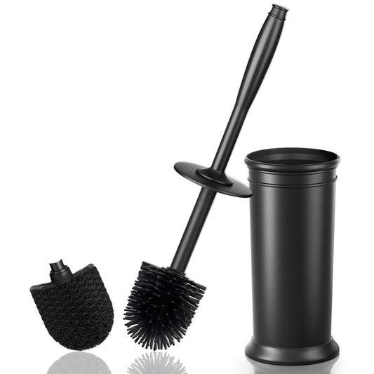 HiWODO Black Silicone Toilet Brush with Holder,Toilet Brushes & Holders Includes 2 Quick Drying Loo Brush Heads,Deep Hygienic Toilet Cleaner Brush Set