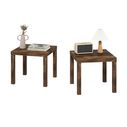 Furinno CLASSIC Side Table Set of 2, Square End Table with 1.8 Thick Tabletop, Night Stand, Bedside Table, for Living Room, Bedroom, Amber Pine