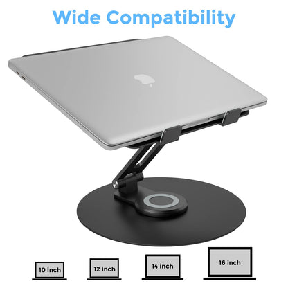 Swivel Laptop Stand for Desk, Adjustable Height Aluminum Computer Stand with 360 Rotating Base, Foldable Ergonomic Riser