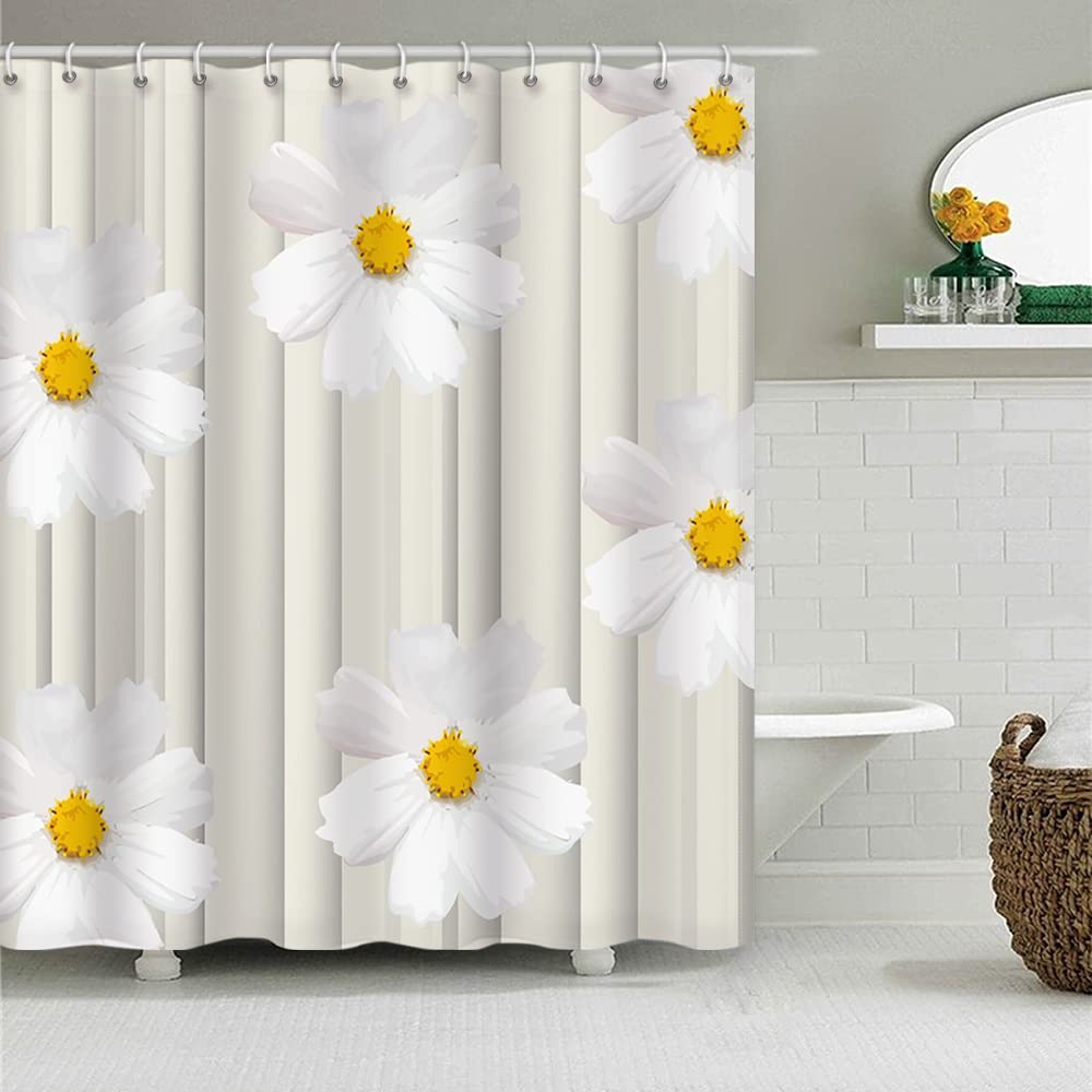 SDOTPMT 48x72inch Daisy Flower Pattern Shower Curtain Autumn Floral Blossom Bath Curtain Unique Design Aesthetic Art Bathtub Curtain for Bathroom
