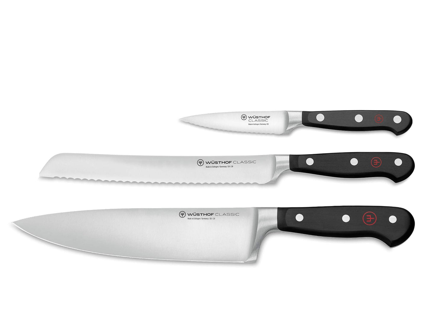 W?sthof Classic 3-Piece Starter Knife Set, Black, Silver