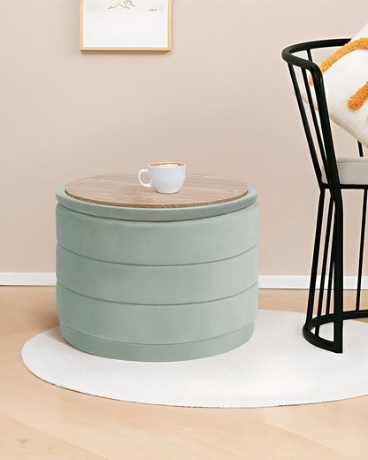 Bonlife Large Storage Ottoman Round - Folding Foot Rest with Hidden Storage, Sage Velvet 58x58x44cm for Living Room, Bedroom & Hallway
