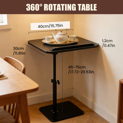 Vixtte 360° Rotating Coffee Table with Slots, Adjustable Height C-Shaped Side Table, Multi-Functional Sofa Side Table/Bed Table (Black)