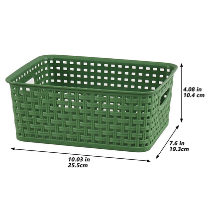 Parlynies Plastic Storage Baskets for Organizing, Woven Storage Organizer, 10" x 7.6" x 4.08", Pack of 6 (Green)