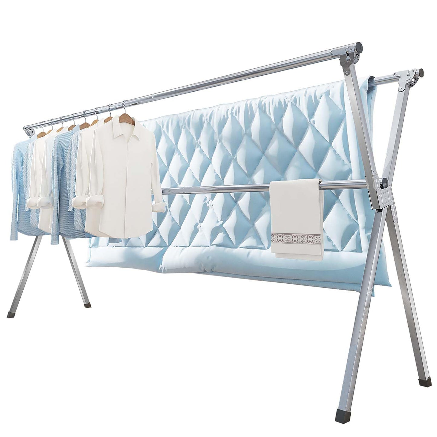 Vikaqi Clothes Drying Rack 63 Inches Folding Indoor Outdoor, Drying Rack Clothing Collapsible, Foldable Portable Laundry Drying Rack, Heavy Duty
