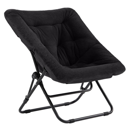 SESHINELL Comfy Saucer Chair, Oversized Foldable Faux Fur Accent Lounge Reading Lazy Chair with Metal Frame for Bedroom, Living Room, Dorm Rooms
