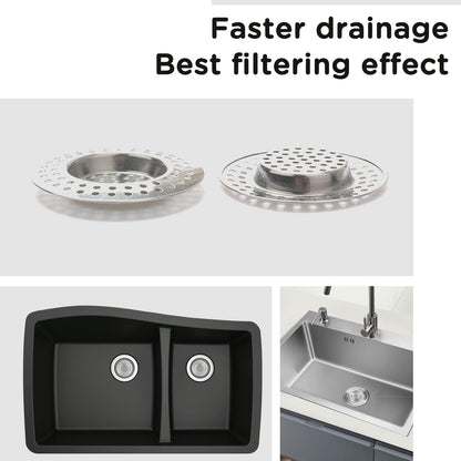 2pcs Kitchen Bathroom Sink Strainer, Stainless Steel Drain Filter, Bath Drain Protector, Shower Drain Cover Hair Trap Catcher Stopper Plug