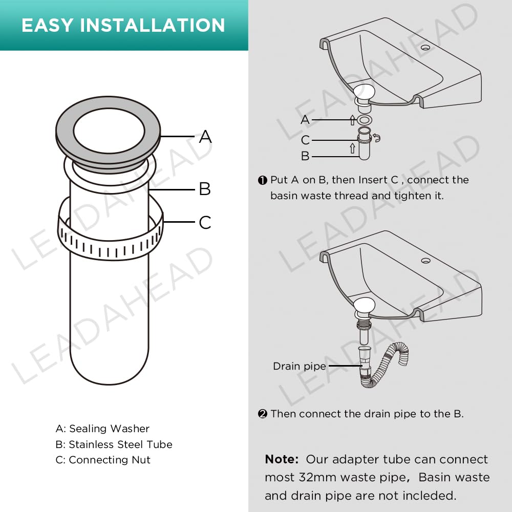 Waste Adapter Tube G1 1/4’’ (40mm) to 32mm Matte Black