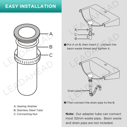 Waste Adapter Tube G1 1/4’’ (40mm) to 32mm Matte Black
