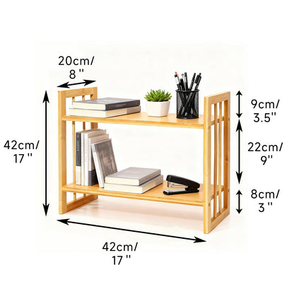 EIUTQRU Desktop Shelf Organizer, 2 Tier Bamboo Desk Bookshelf, Desk Top Storage Rack for Office, Dorm, or Bedroom Decor