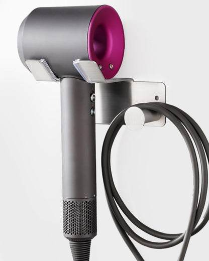 Hair Dryer Holder, Hairdryer Holder Wall Mounted for Bathroom, Stainless Steel Hairdryer Holder Station Adhesive or Drilling Installation