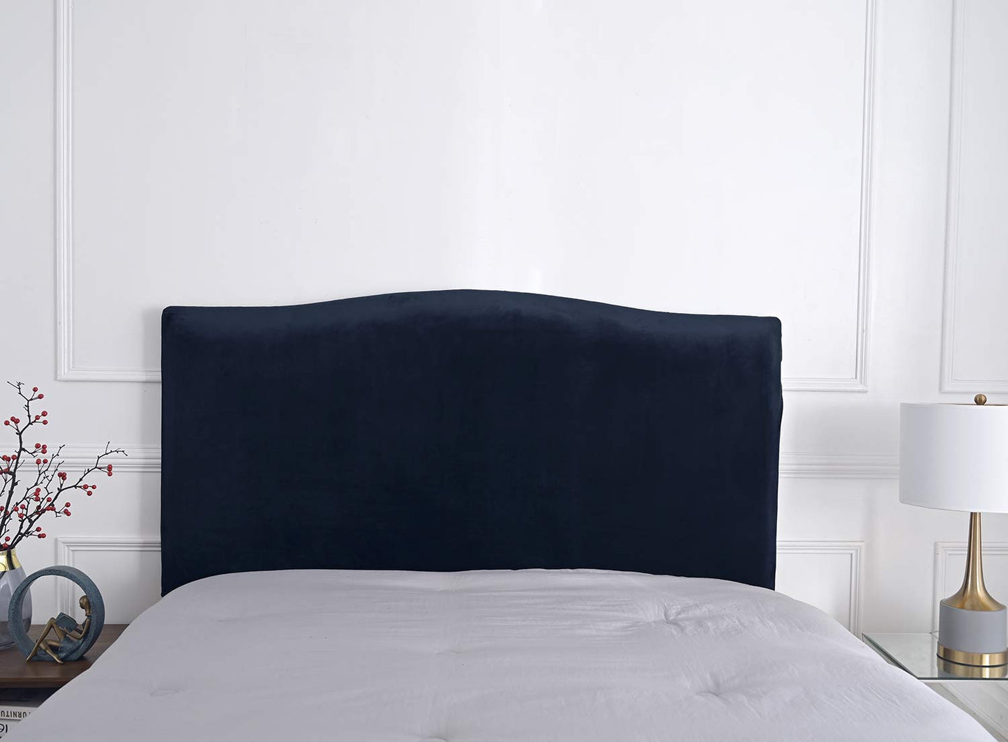 Meigeh Bed Headboard Cover Velvet Headboard Slipcovers Stretch Headboard Protector Headboard Cover for single double king size beds Navy Blue
