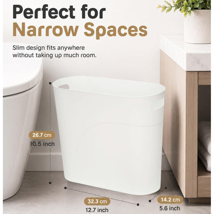 Caxmtu Small Bathroom Bin Plastic Bathroom Wastebasket 10 Litres Slim Garbage Container Bins with Handle for Home Kitchen Bathroom Bedroom Office