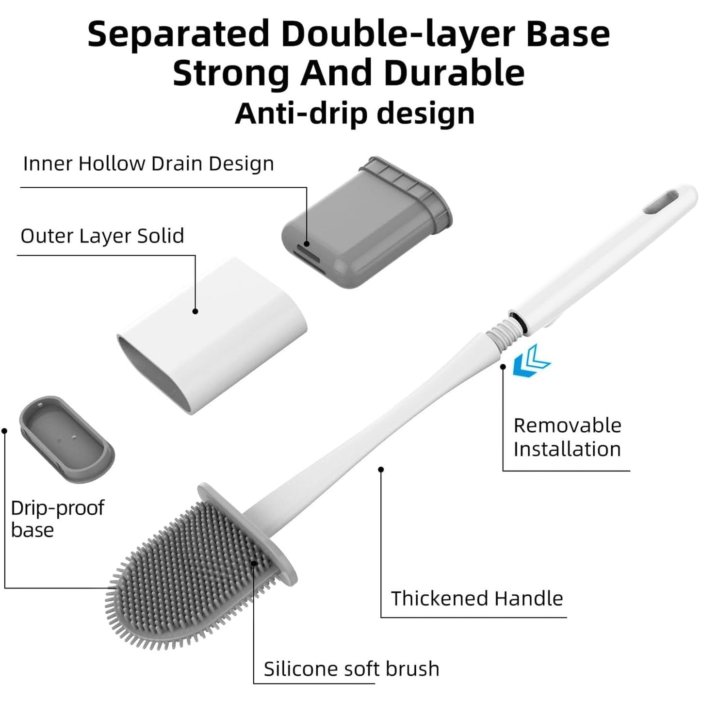 Samaly Silicone Toilet Brush, Bathroom Deep Cleaning Bowl Buddy Toilet Brush with Soft Flexible Bristles and No-Slip Plastic Handle